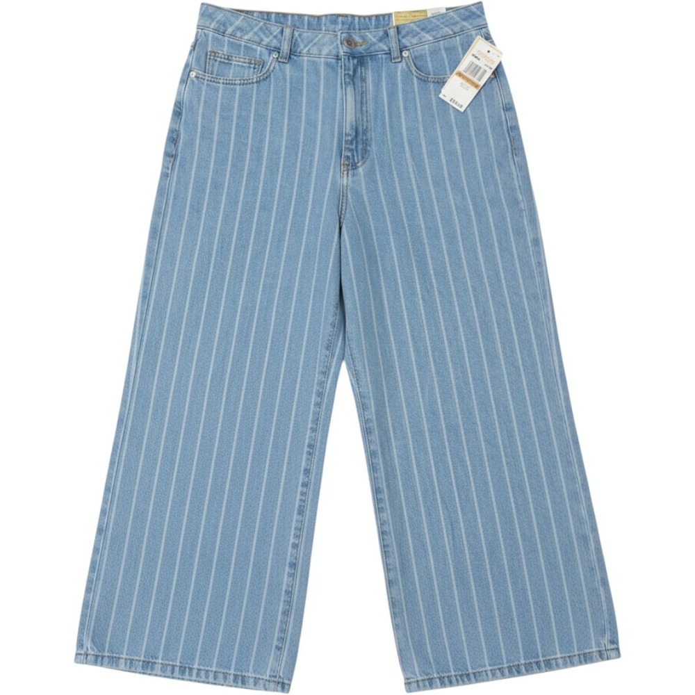 Michael Kors Carmen Crop Wide Leg Jeans Pinstripe Light Indigo High Rise Size 12